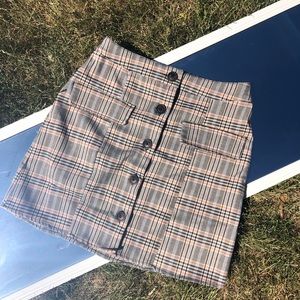 NWOT UO pink + grey plaid mini skirt